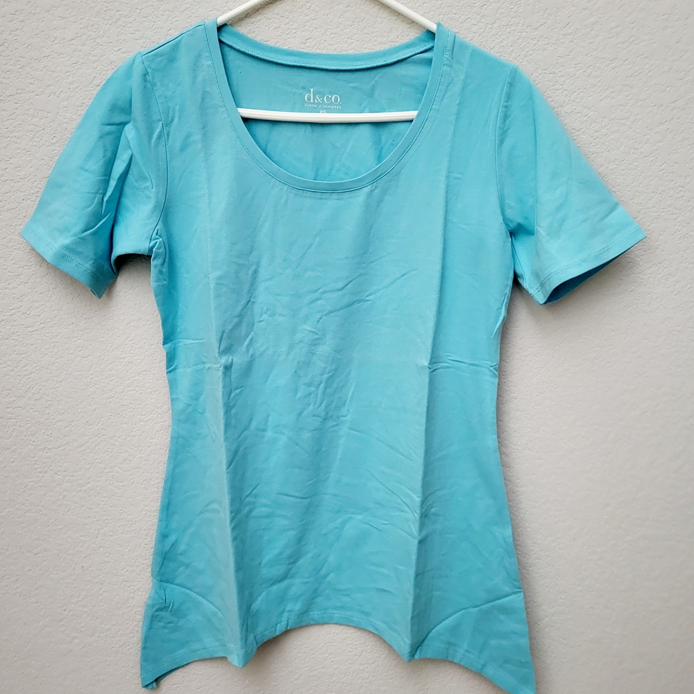 Denim & Co D&C Womans Top Short Sleeves Rounded Neck Aqua NWOT Size XS